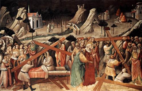 Tableau italien de la Renaissance dépeignant l'excavation de la Croix en présence de l'impératrice Hélène 